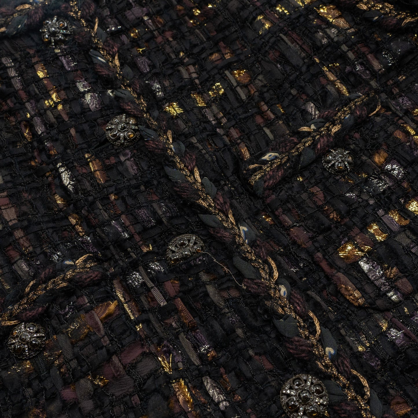 Chanel size 46 tweed jacket multicolor black / burgundy/ gold