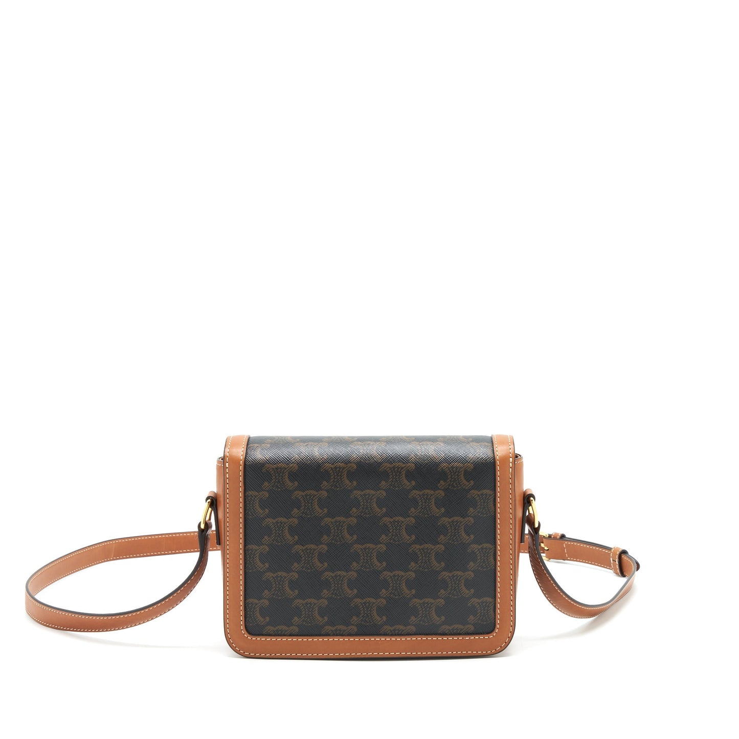 Celine Teen Triomphe Purse In Triomphe Canvas And Calfskin Tan