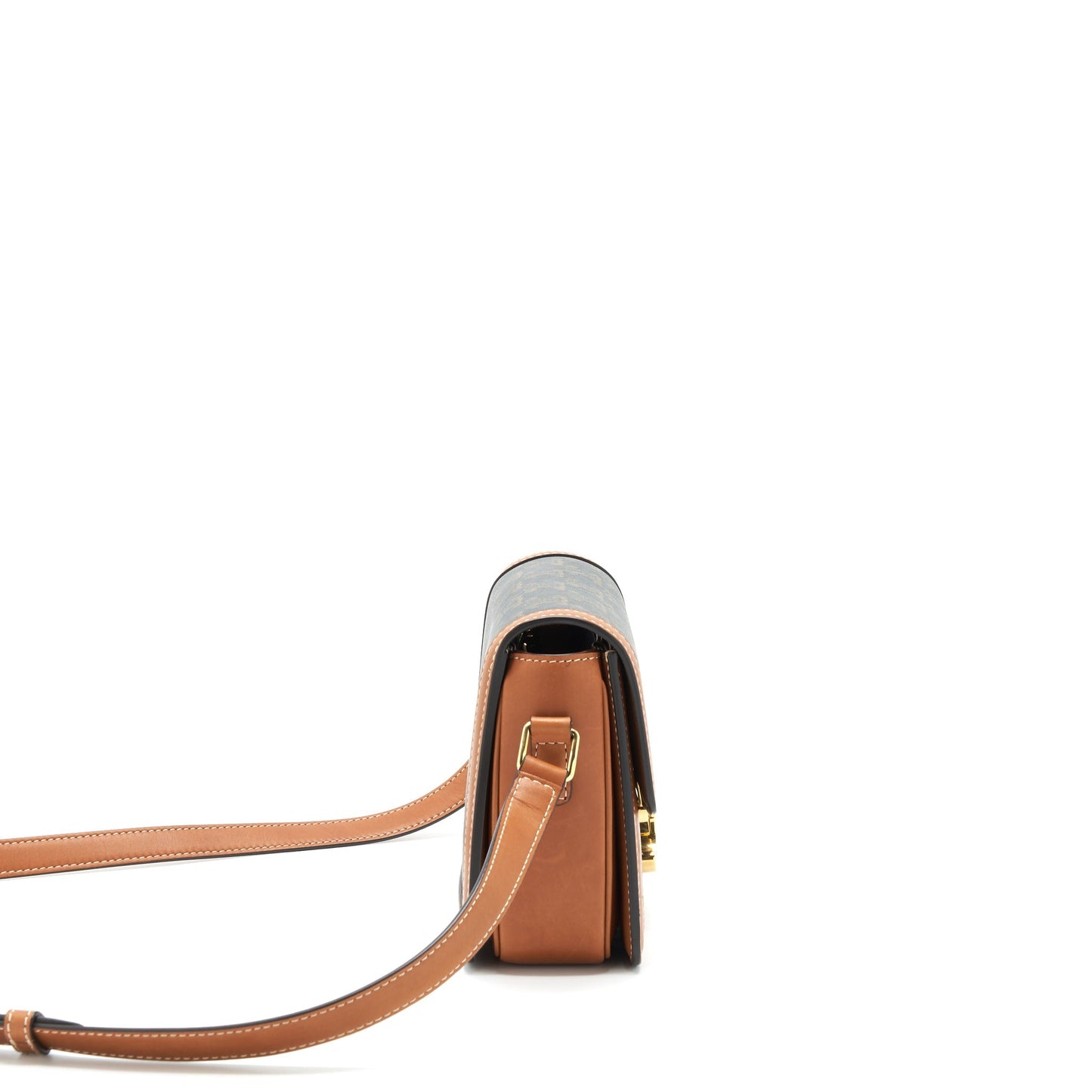 Celine Teen Triomphe Purse In Triomphe Canvas And Calfskin Tan