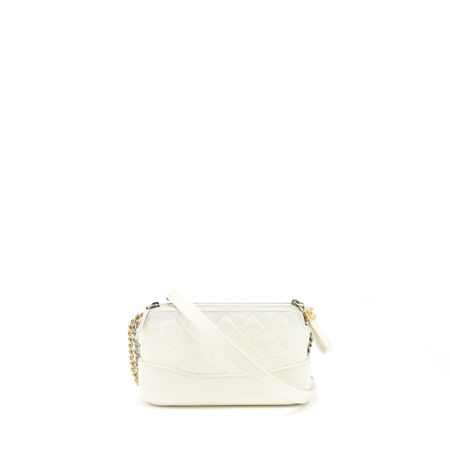 Chanel Gabrielle Clutch On Chain Aged Calfskin White ilver And Gold Hardware