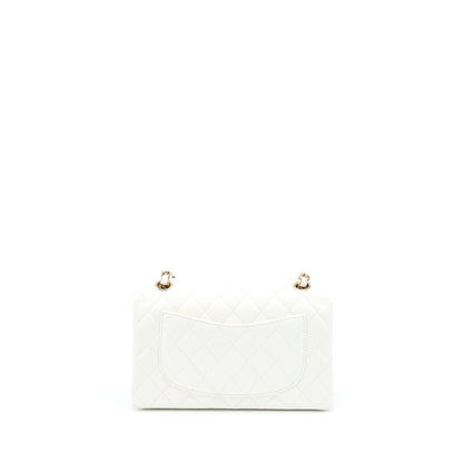 Chanel Small Classic Flap Bag Caviar White LGHW (Microchip)