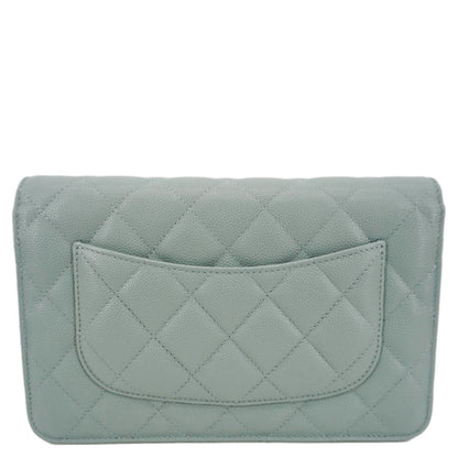 CHANEL Wallet On Chain Quilted Caviar Leather Crossbody Bag Light Blue