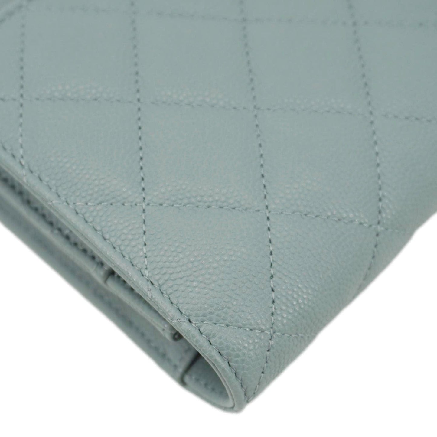 CHANEL Wallet On Chain Quilted Caviar Leather Crossbody Bag Light Blue