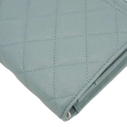 CHANEL Wallet On Chain Quilted Caviar Leather Crossbody Bag Light Blue