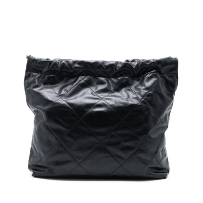 Chanel Medium 22 Bag White Letter Shiny Calfskin Black GHW (Microchip)