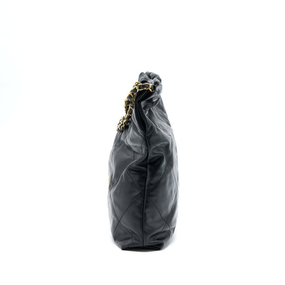Chanel Medium 22 Bag White Letter Shiny Calfskin Black GHW (Microchip)