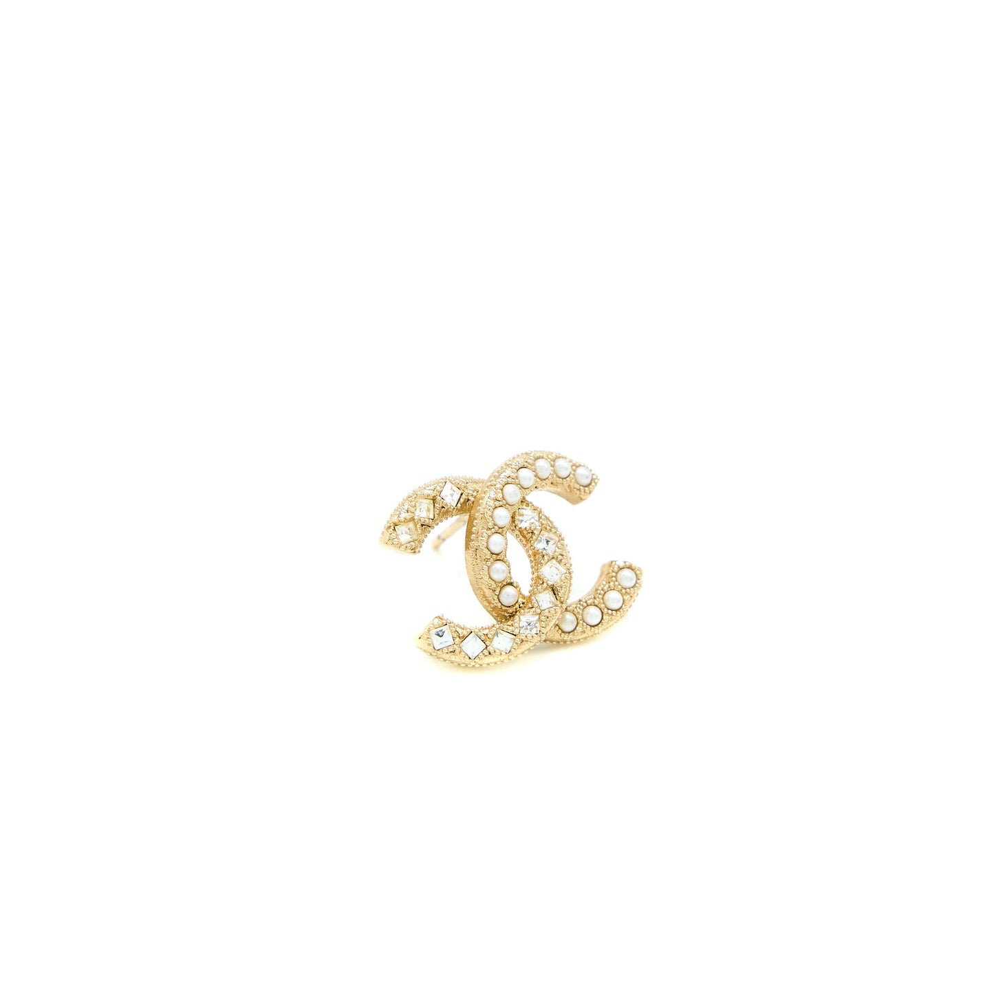 Chanel CC Logo Pearl/Crystal Earring Light Gold Tone