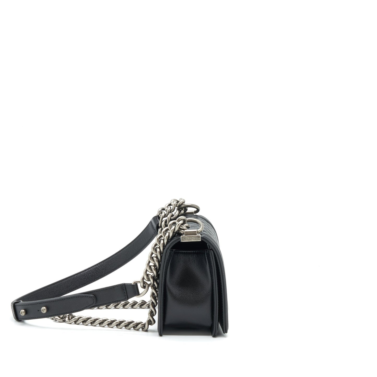 Chanel Small Boy Bag Caviar Black Ruthenium Sliver Hardware (Microchipï¼