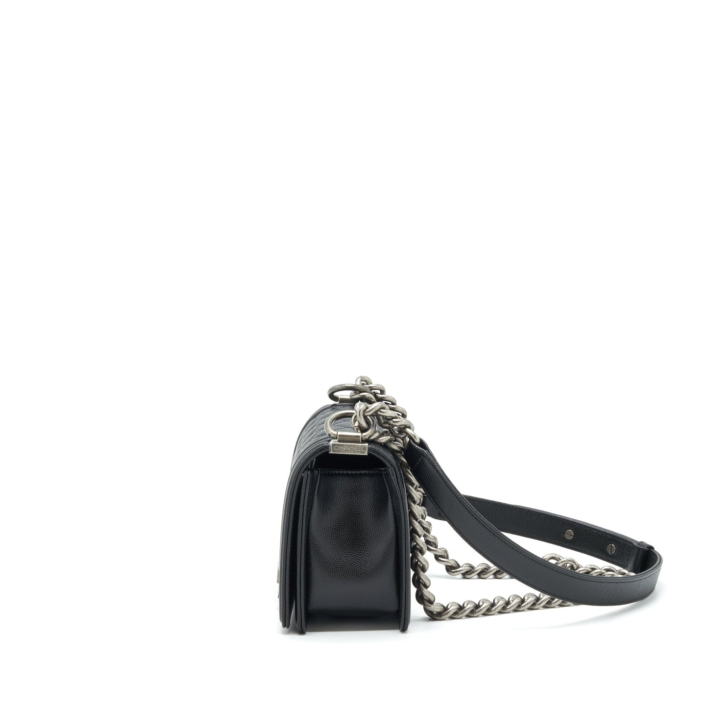 Chanel Small Boy Bag Caviar Black Ruthenium Sliver Hardware (Microchipï¼