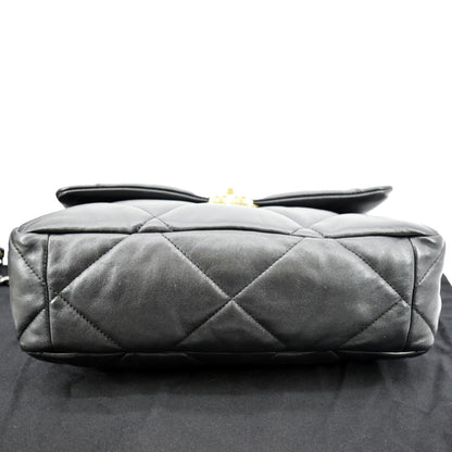 CHANEL 19 Flap Quilted Lambskin Leather Shoulder Bag Black