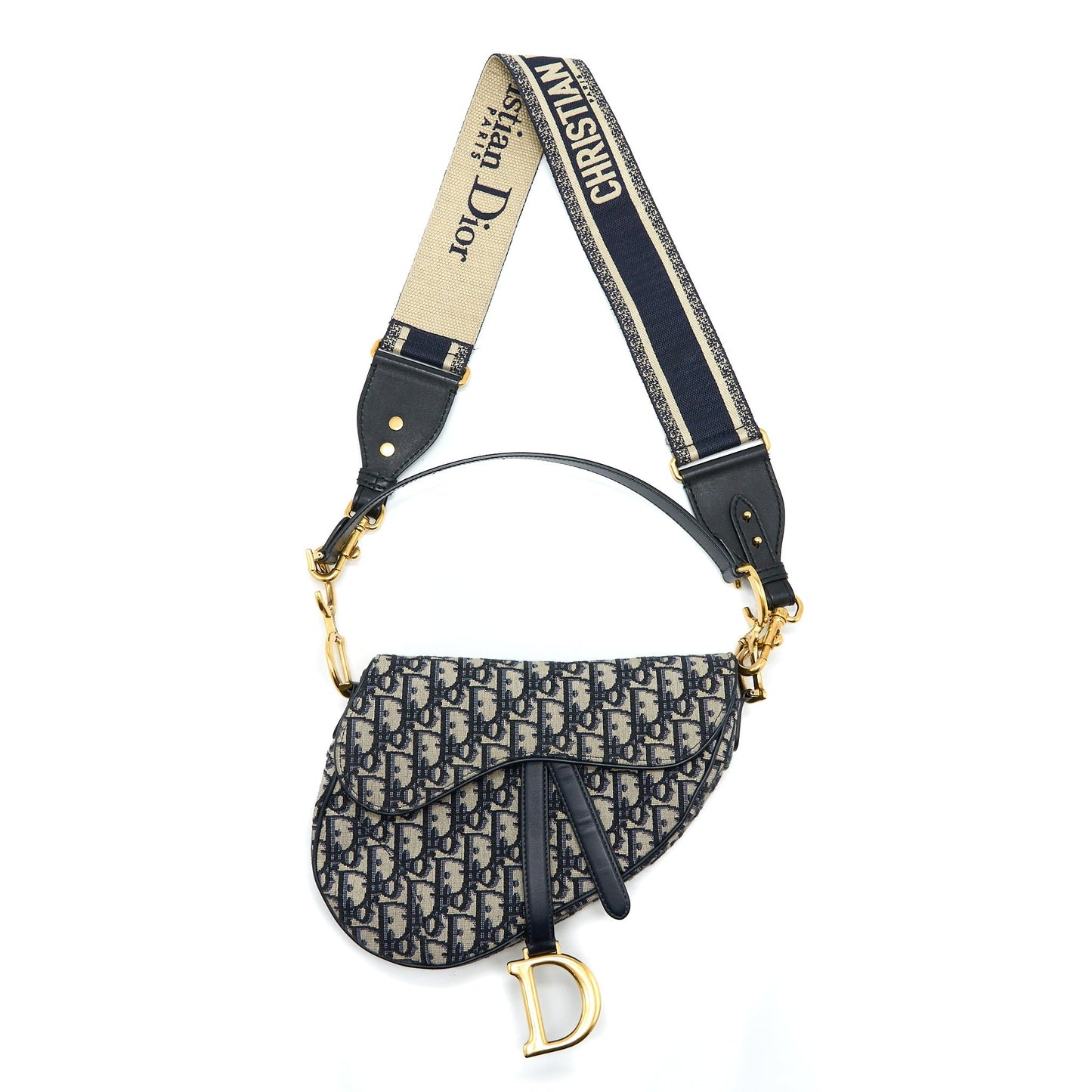 Dior Saddle Purse with Removable Shoulder Strap Oblique Embroidery Blue