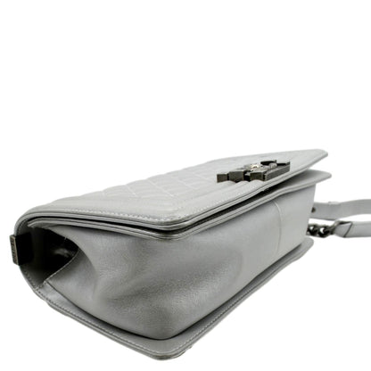 CHANEL Medium Boy Flap Quilted Leather Crossbody Bag Silver