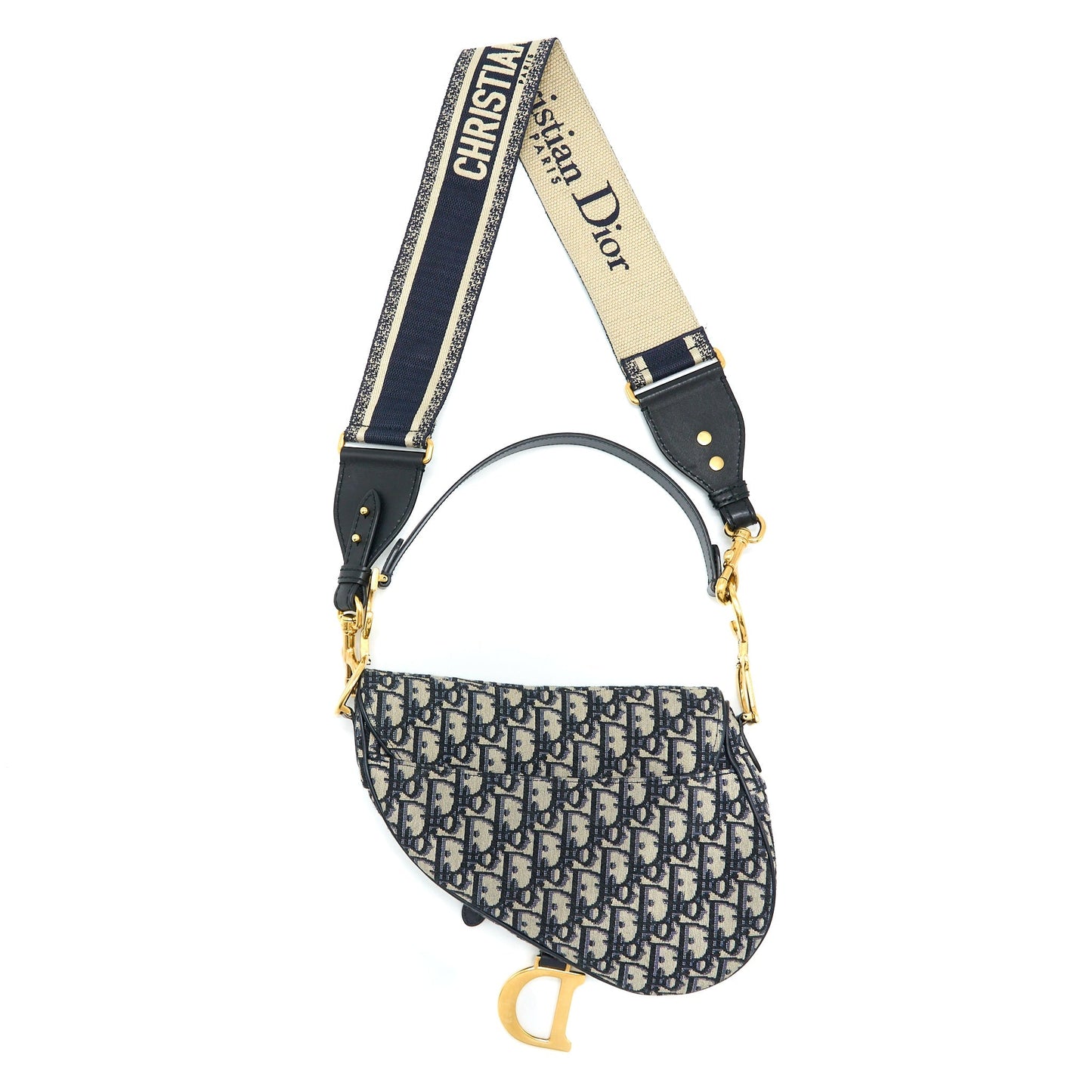 Dior Saddle Purse with Removable Shoulder Strap Oblique Embroidery Blue