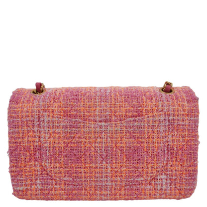 CHANEL Rectangular Flap Medium Quilted Tweed Shoulder Bag Pink