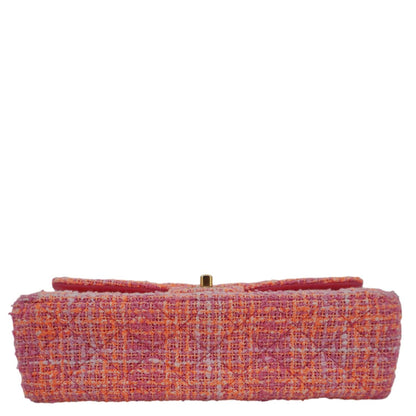 CHANEL Rectangular Flap Medium Quilted Tweed Shoulder Bag Pink