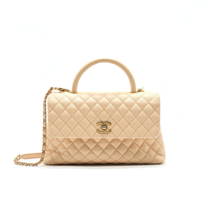 CHANEL CAVIER LARGE COCO HANDLE FLAP BAG BEIGE GHW