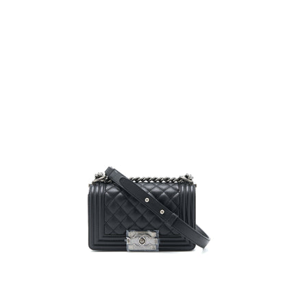 Chanel Small Boy Bag Caviar Black Ruthenium SHW (Microchip)