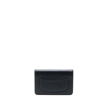 Chanel Chevron Wallet On Chain Black with Black Hardware