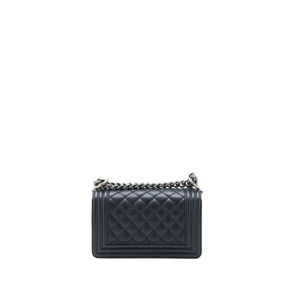 Chanel Small Boy Bag Caviar Black Ruthenium SHW (Microchip)