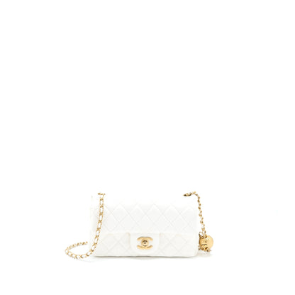 Chanel Pearl Crush Mini Rectangular Flap Bag Lambskin White GHW