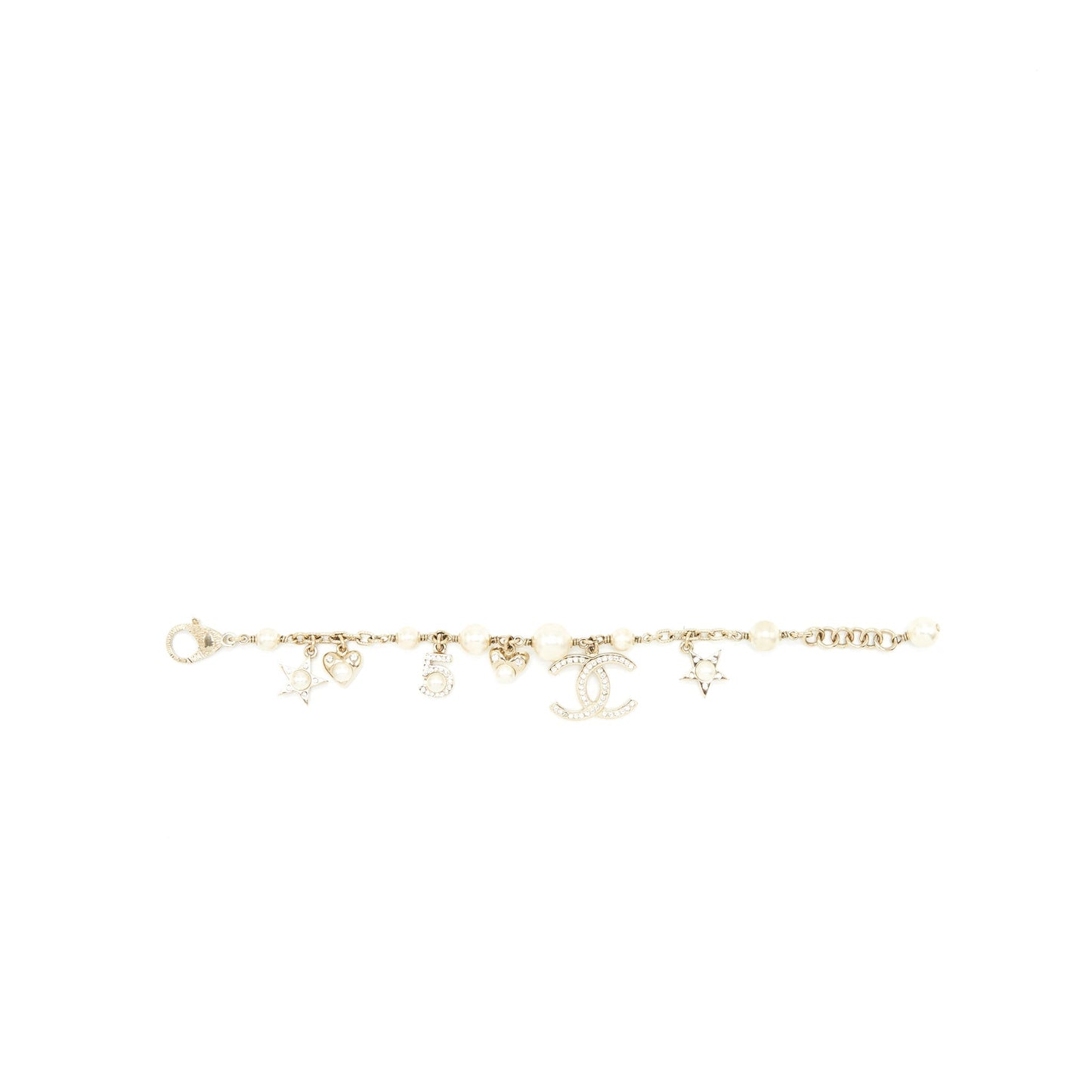 Chanel Heart/Pearl/Crystal Drop Bracelet LGHW