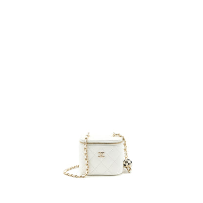 Chanel 23C Pearl Crush Mini Vanity with Chain Lambskin White LGHW (Microchip)
