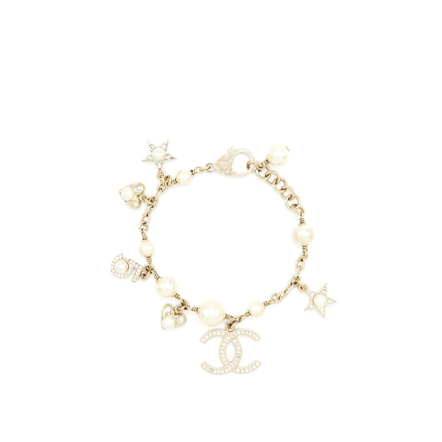 Chanel Heart/Pearl/Crystal Drop Bracelet LGHW