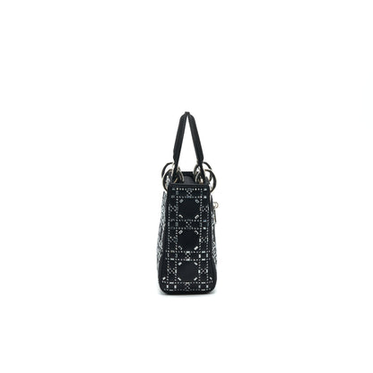 CHRISTIAN DIOR Satin Crystal Cannage Mini Lady Dior Black