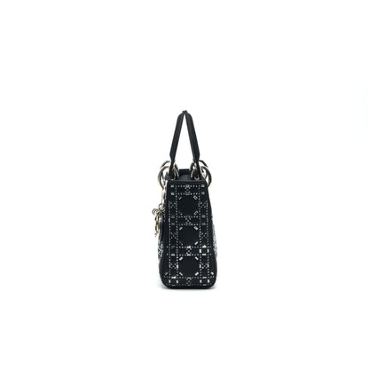 CHRISTIAN DIOR Satin Crystal Cannage Mini Lady Dior Black