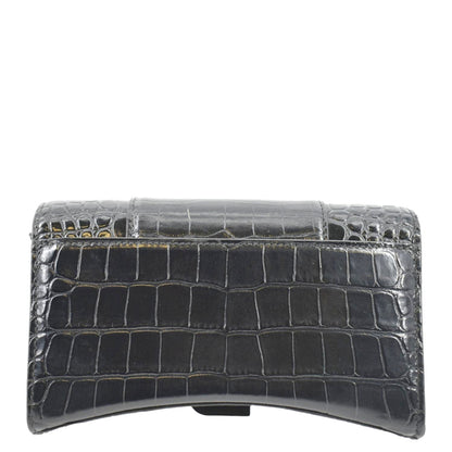 BALENCIAGA Hourglass Leather Chain Wallet Shoulder Bag Black