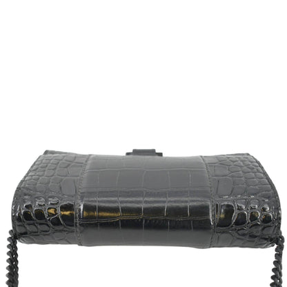 BALENCIAGA Hourglass Leather Chain Wallet Shoulder Bag Black