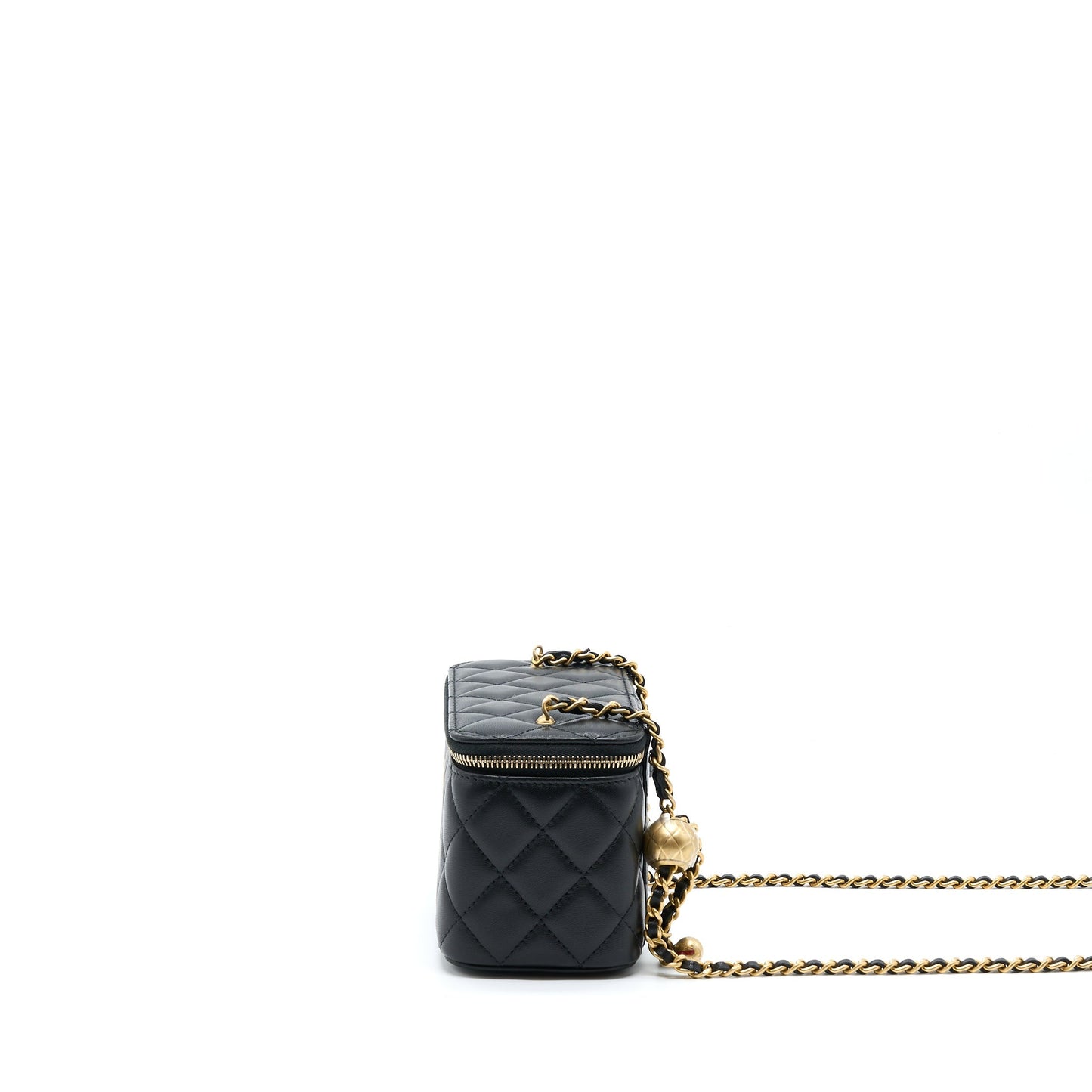 Chanel Pearl Crush Long Vanity With Chain Lambskin Black GHW