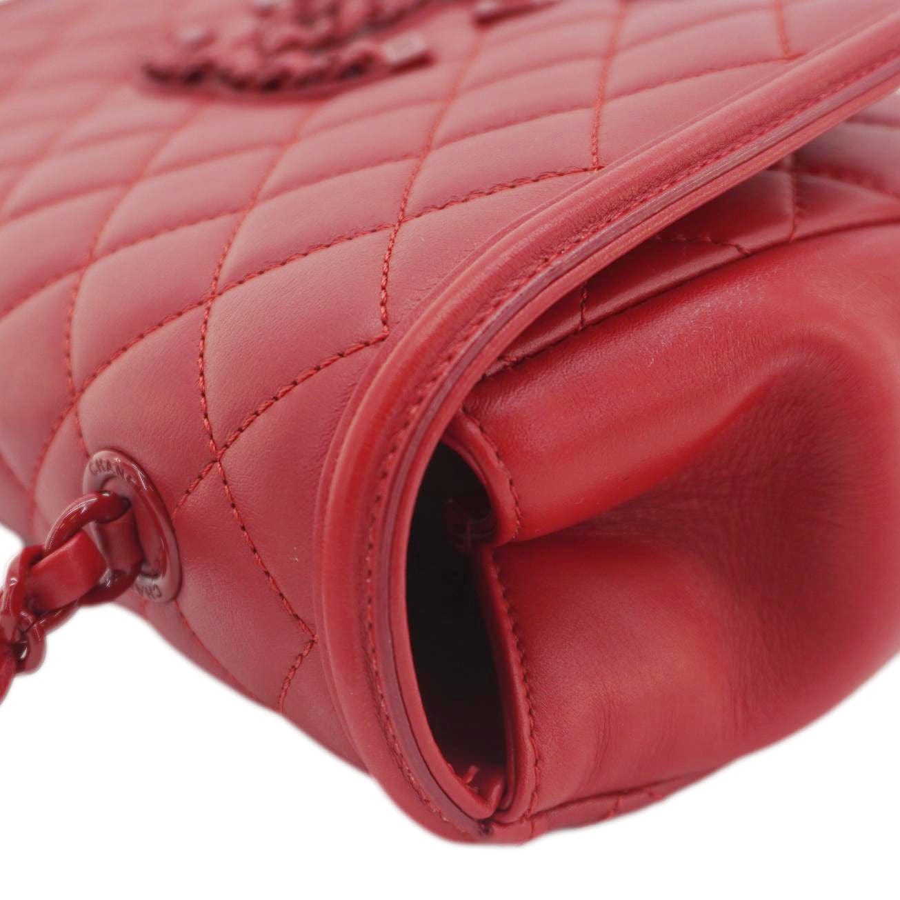 CHANEL CC Filigree Medium Flap Caviar Leather Crossbody Bag Red