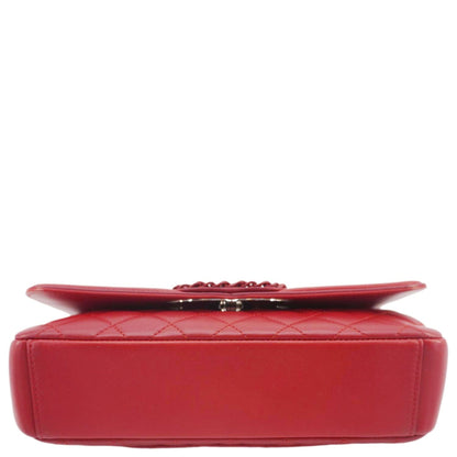 CHANEL CC Filigree Medium Flap Caviar Leather Crossbody Bag Red