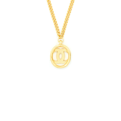 Chanel Round CC Logo Necklace Crystal Gold Tone