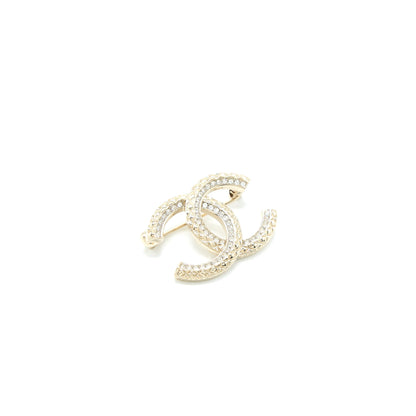 Chanel Detailed CC Logo Brooch with Crystal Light Gold Tone
