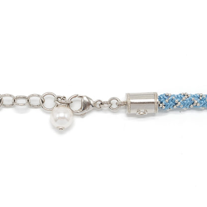 Chanel Giant CC logo necklace with crystal blue silver tone