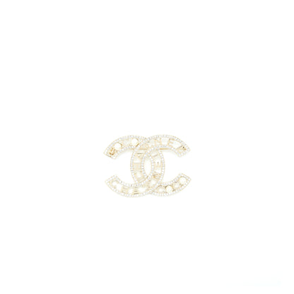 Chanel Large Model CC Logo with Crystal/Pearl Brooch Light Gold Tone