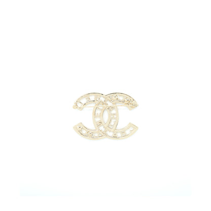 Chanel Large Model CC Logo with Crystal/Pearl Brooch Light Gold Tone