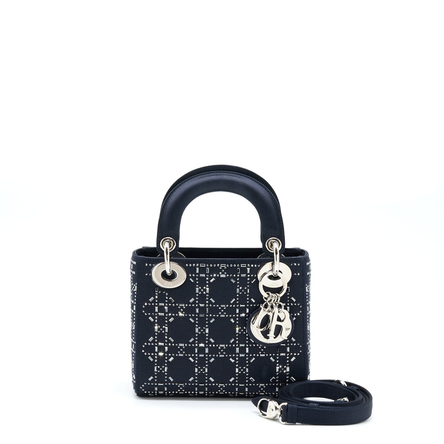 Dior Mini Lady Dior Satin Crystal Cannage Dark Blue