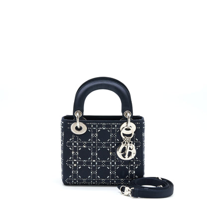 Dior Mini Lady Dior Satin Crystal Cannage Dark Blue
