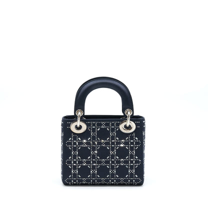 Dior Mini Lady Dior Satin Crystal Cannage Dark Blue