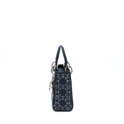 Dior Mini Lady Dior Satin Crystal Cannage Dark Blue