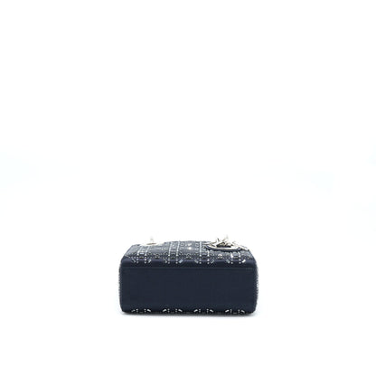 Dior Mini Lady Dior Satin Crystal Cannage Dark Blue