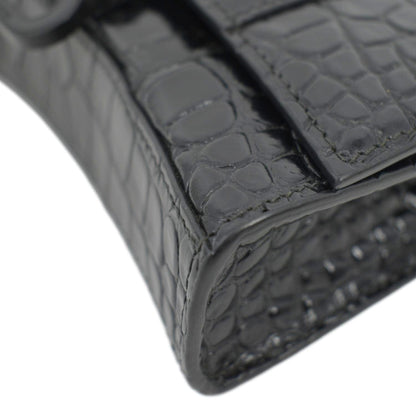 BALENCIAGA Hourglass Leather Chain Wallet Shoulder Bag Black