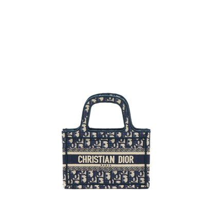 Dior Mini Book Tote Blue Oblique Embroidery