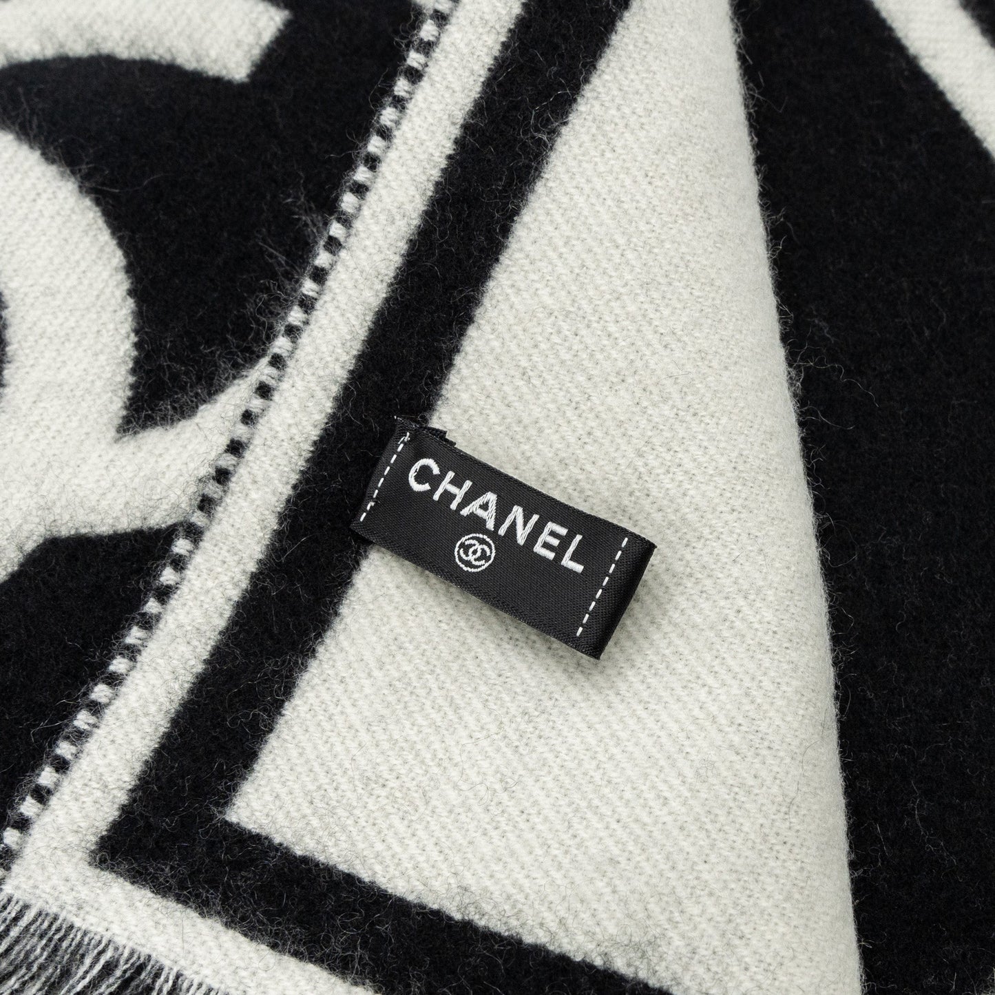 Chanel Letter/ CC Logo Cashmere Scarf Black/White