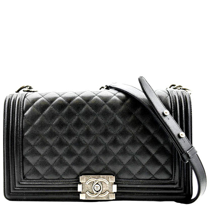 CHANEL Medium Boy Flap Caviar Quilted Leather Shoulder Bag Black