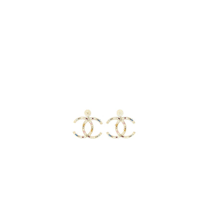 Chanel Giant CC Logo Earring Crystal/Pearl Multicolour Light Gold Tone