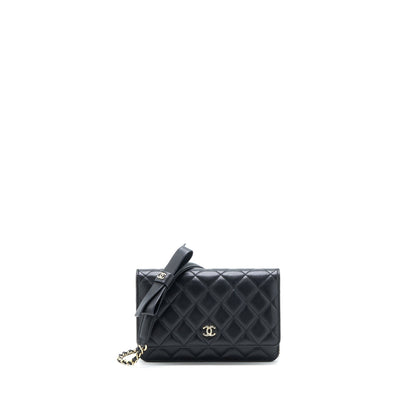 Chanel Ribbon Wallet On Chain Lambskin Black LGHW (Microchip)